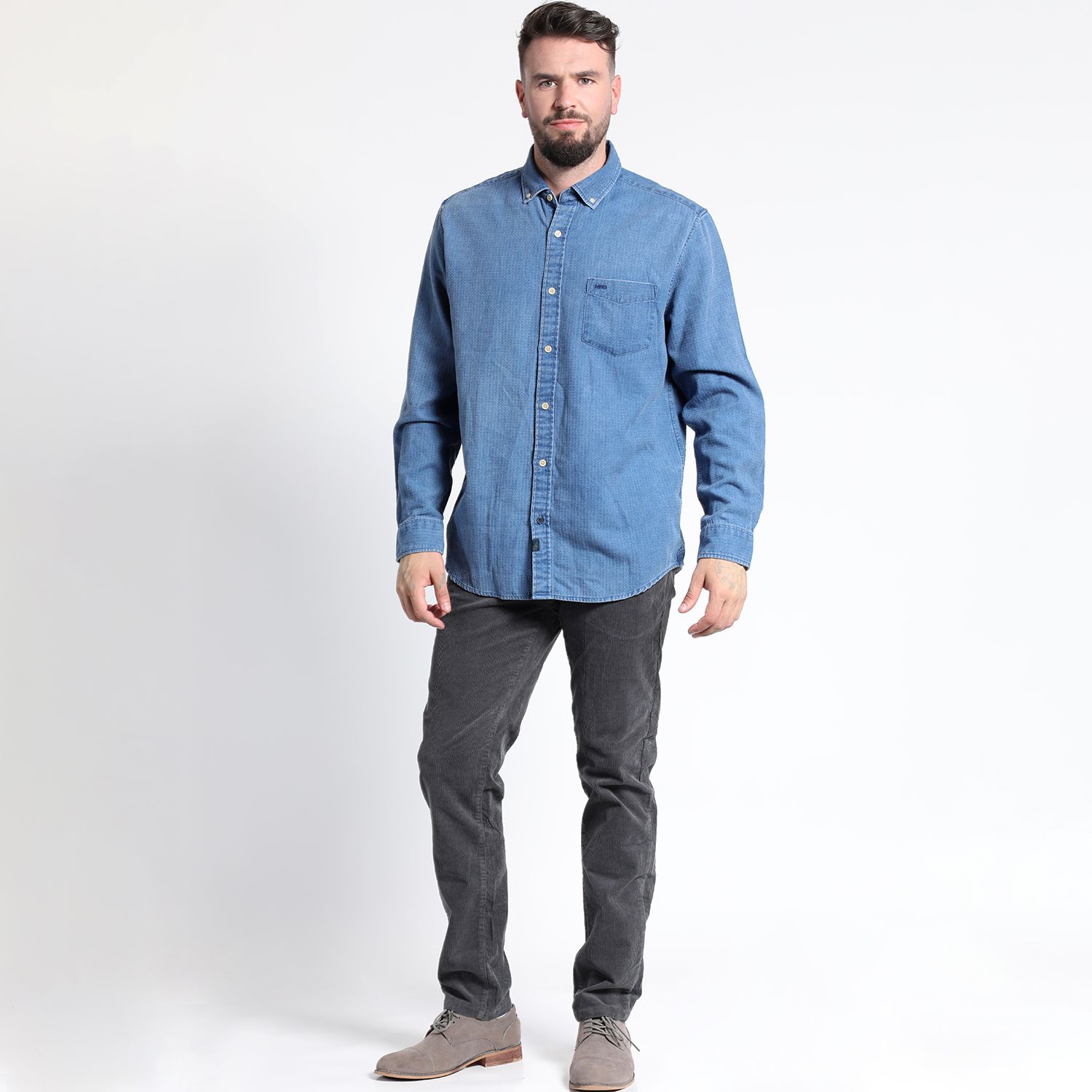 Camisa Manga Larga Jacquard Yd Comfort Fit Denim Look