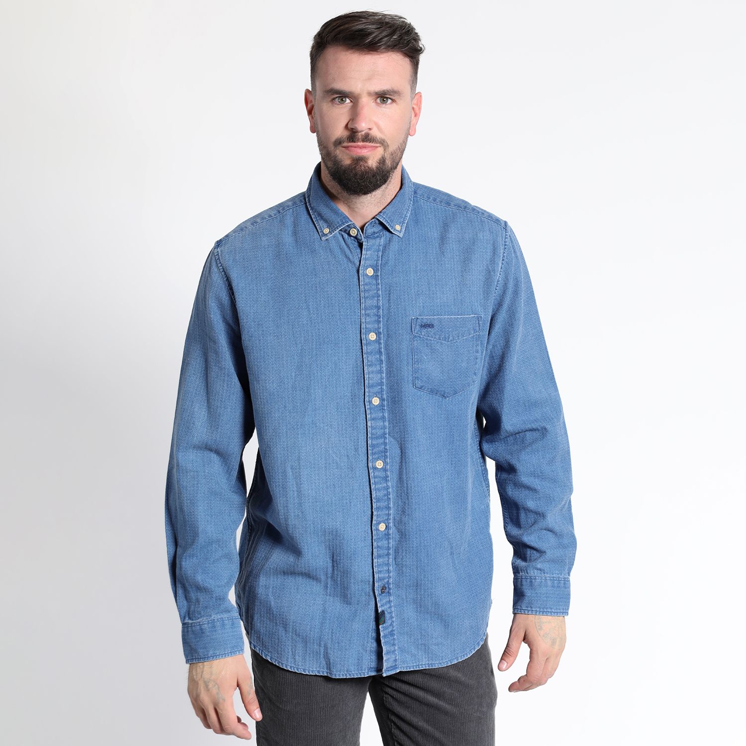 Camisa Manga Larga Jacquard Yd Comfort Fit Denim Look