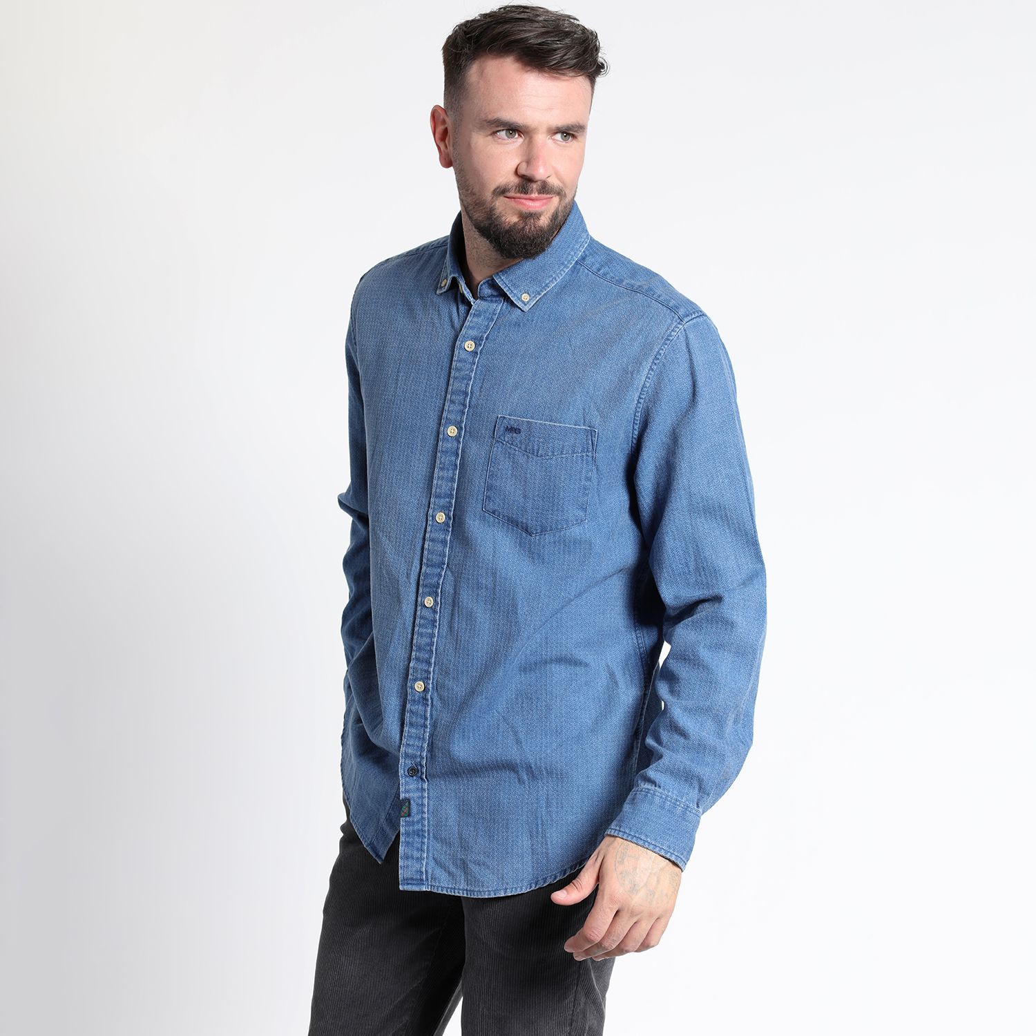 Camisa Manga Larga Jacquard Yd Comfort Fit Denim Look