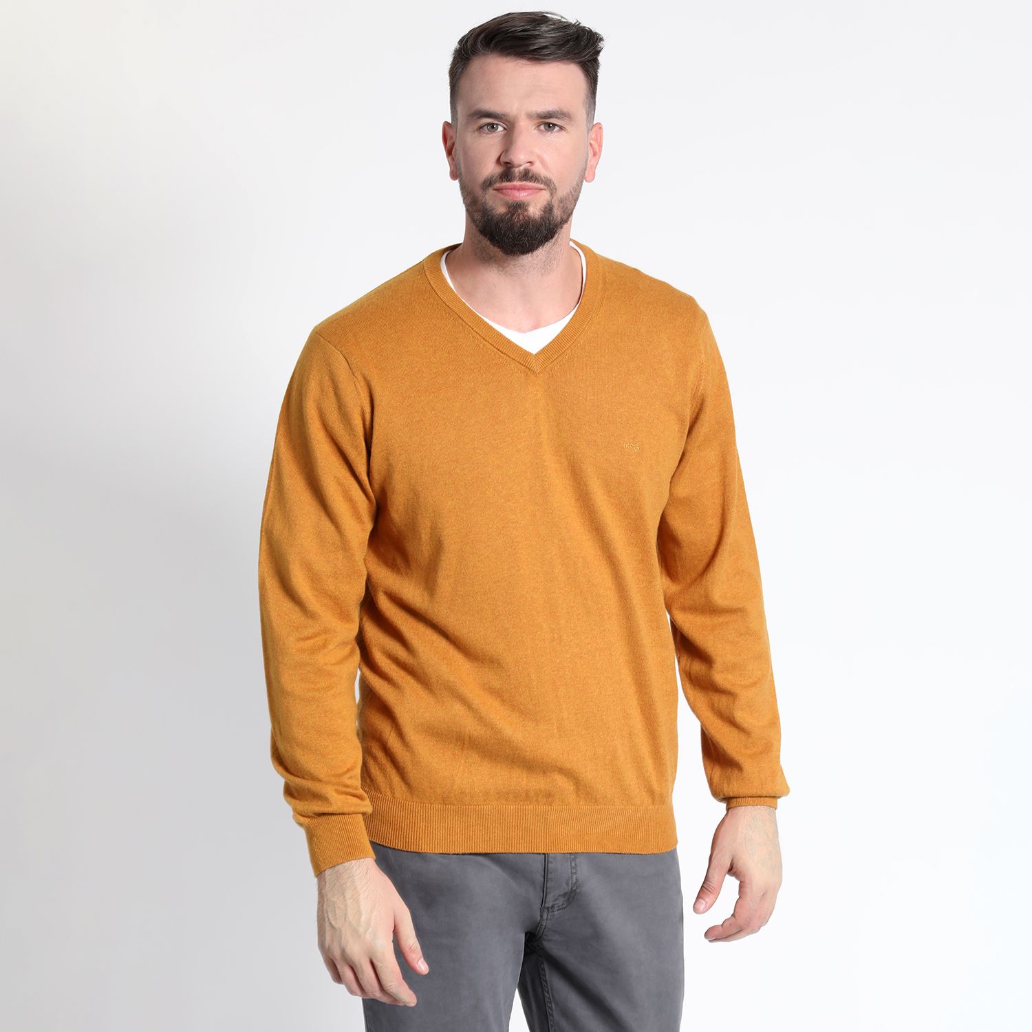 Sweater Manga Larga Melange Cuello V