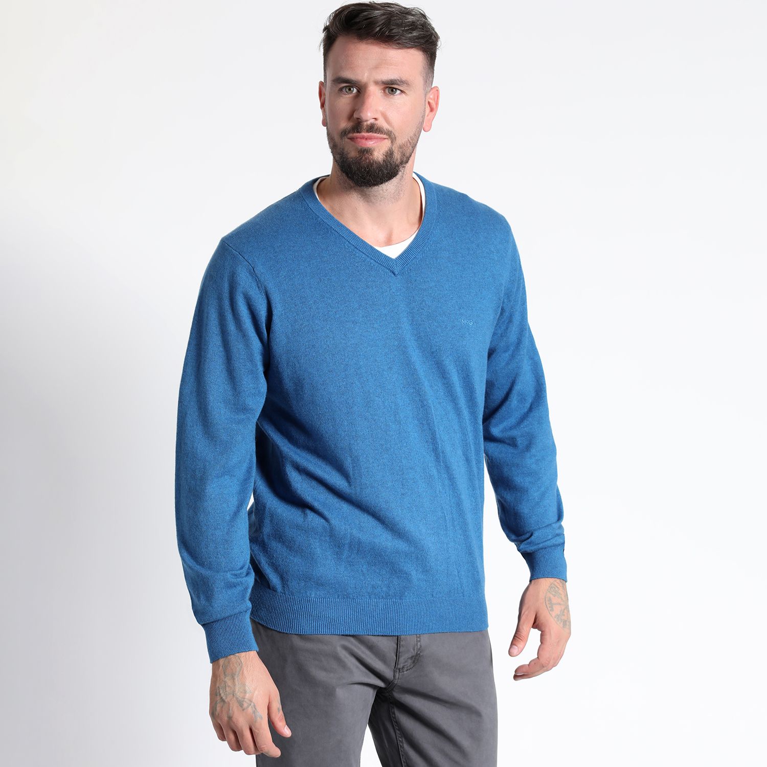 Sweater Manga Larga Melange Cuello V