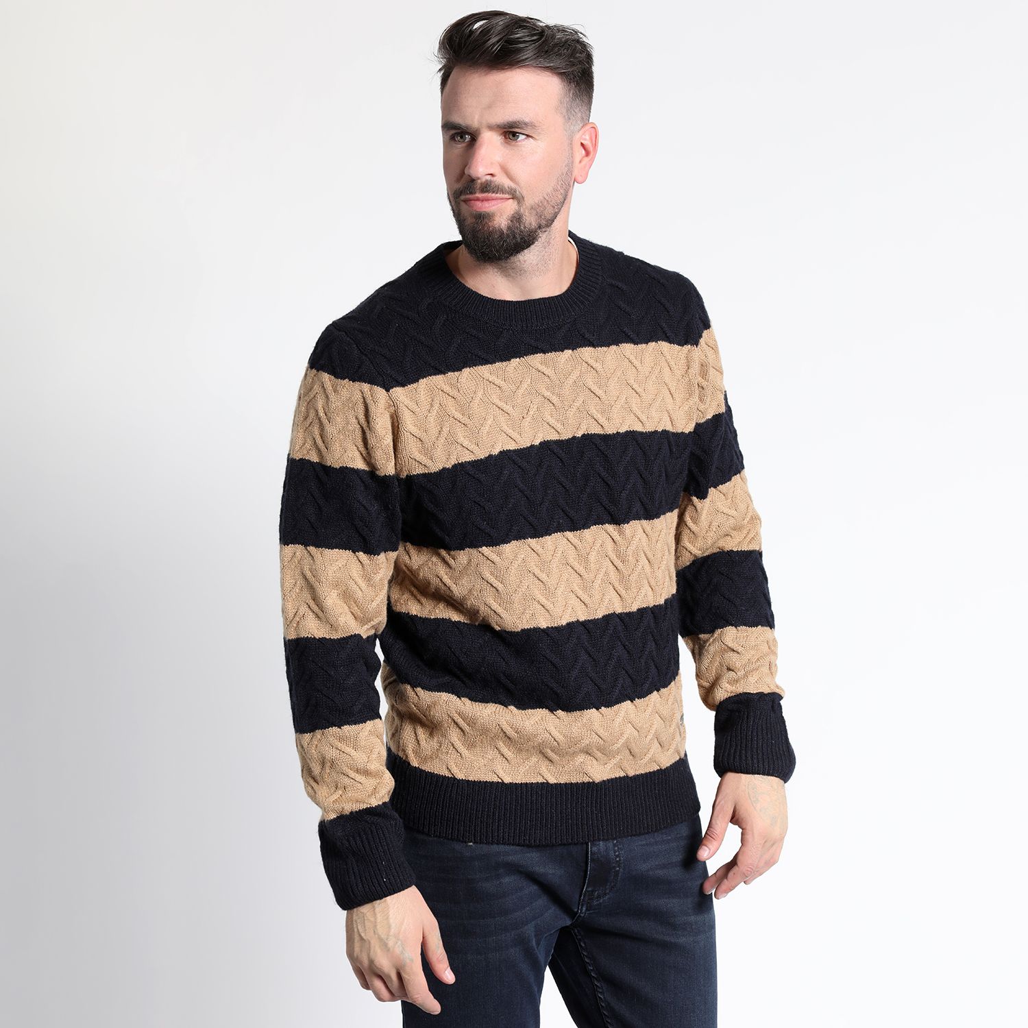 Sweater Manga Larga Rayas Cuello Redondo