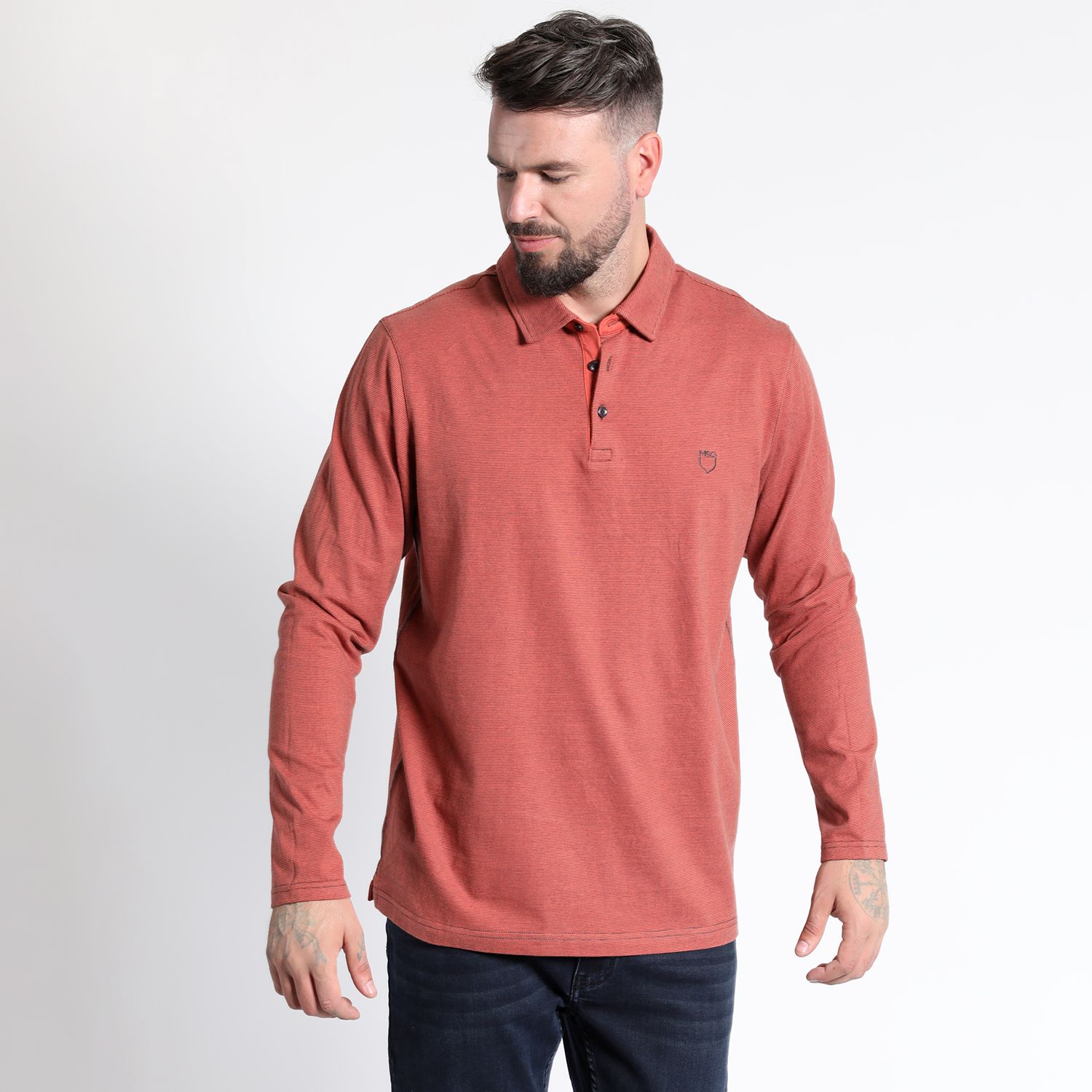 Polera Manga Larga Jacquard Cuello Camisero