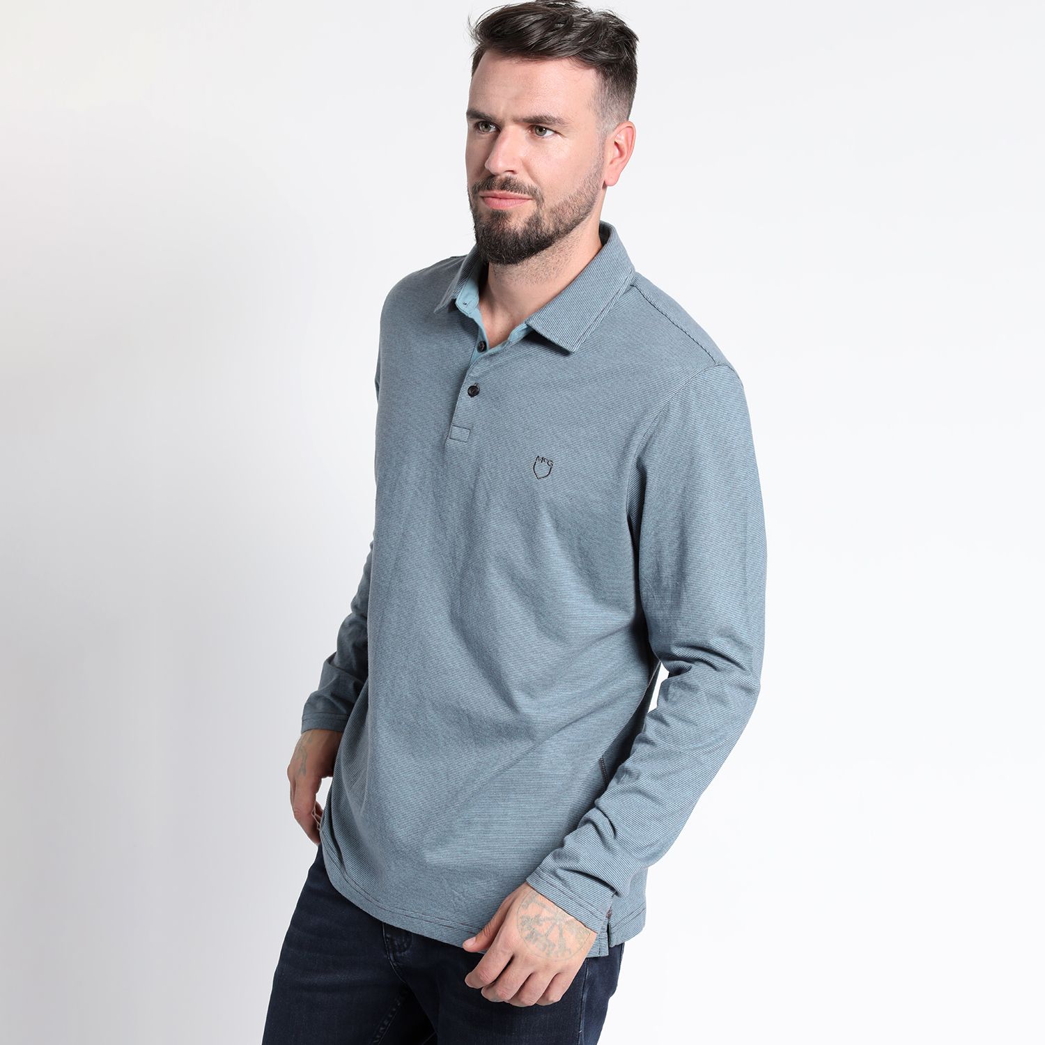 Polera Manga Larga Jacquard Cuello Camisero