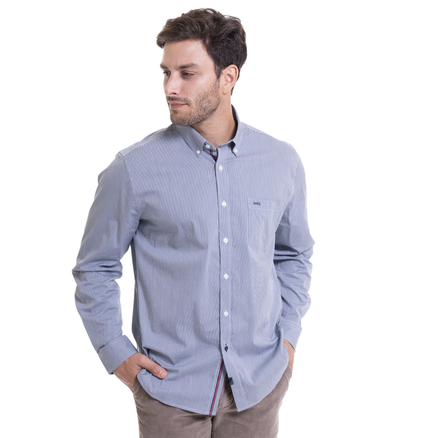 Camisa Manga Larga Micro Cuadro Yd Comfort Tech