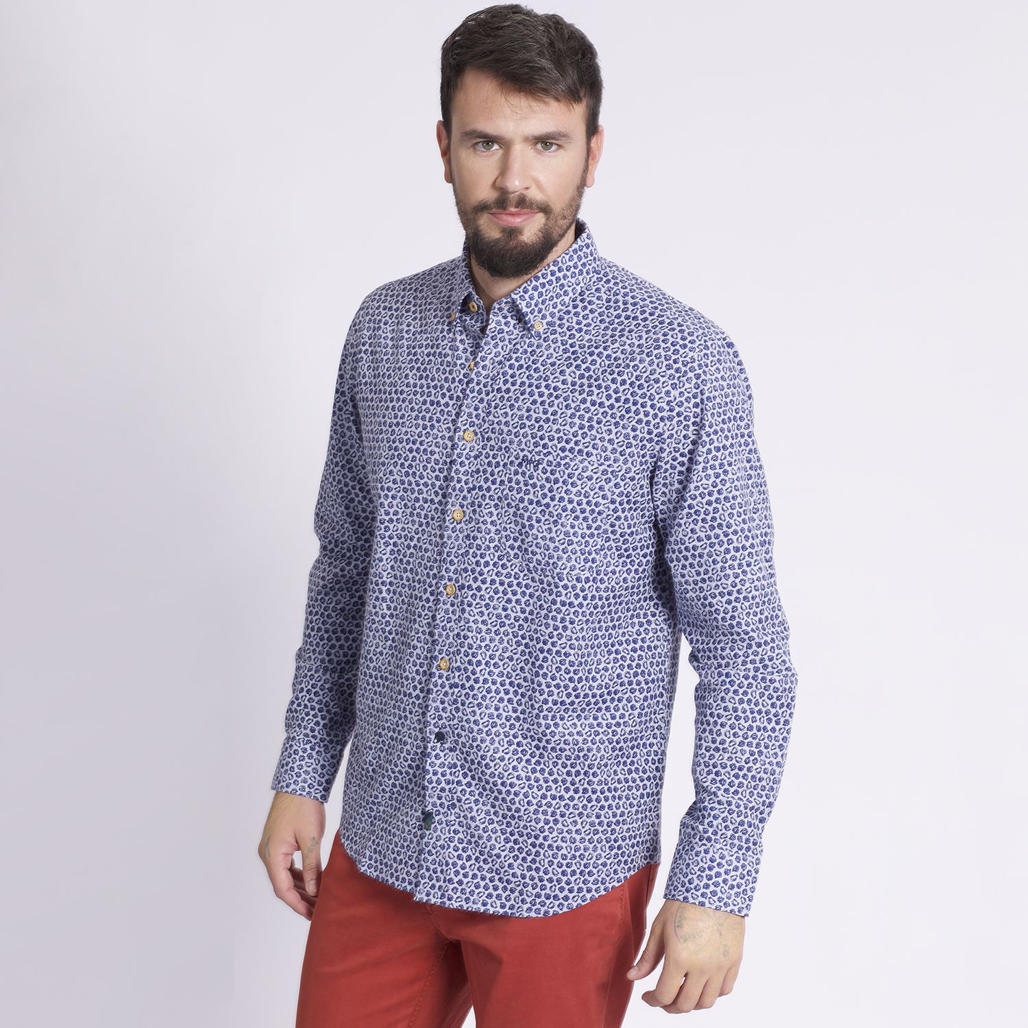 Camisa Manga Larga Estampada Regular Fit Lino