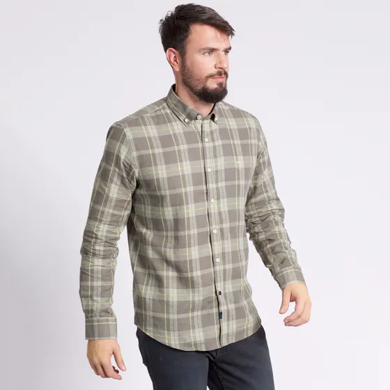 Camisa Manga Larga Escocesa Regular Fit Lino