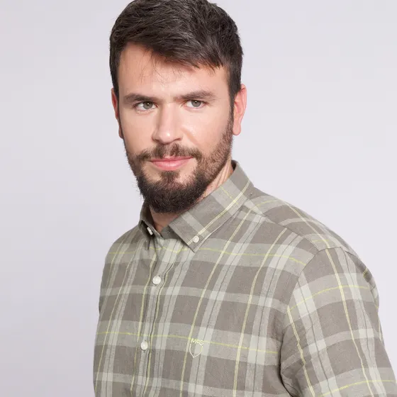 Camisa Manga Larga Escocesa Regular Fit Lino