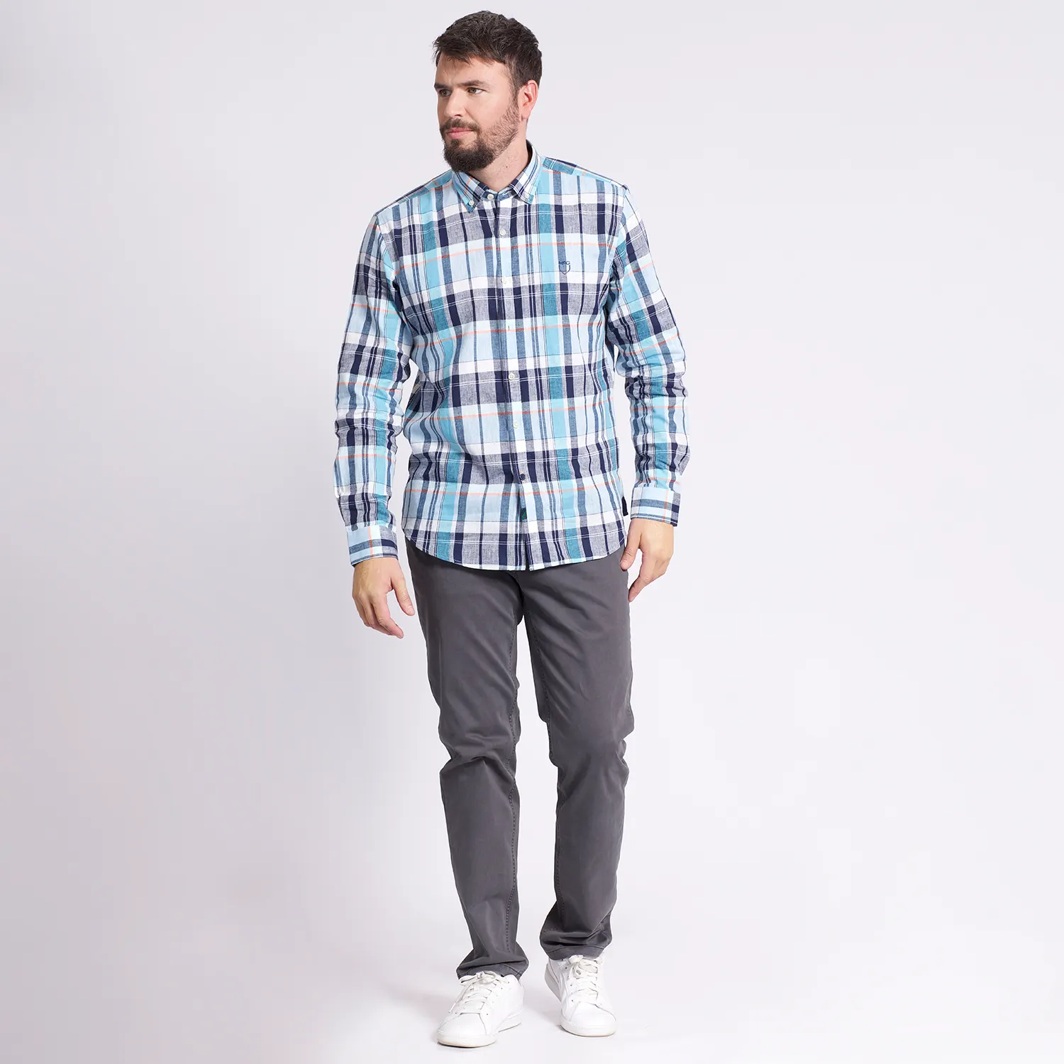 Camisa Manga Larga Escocesa Regular Fit Lino