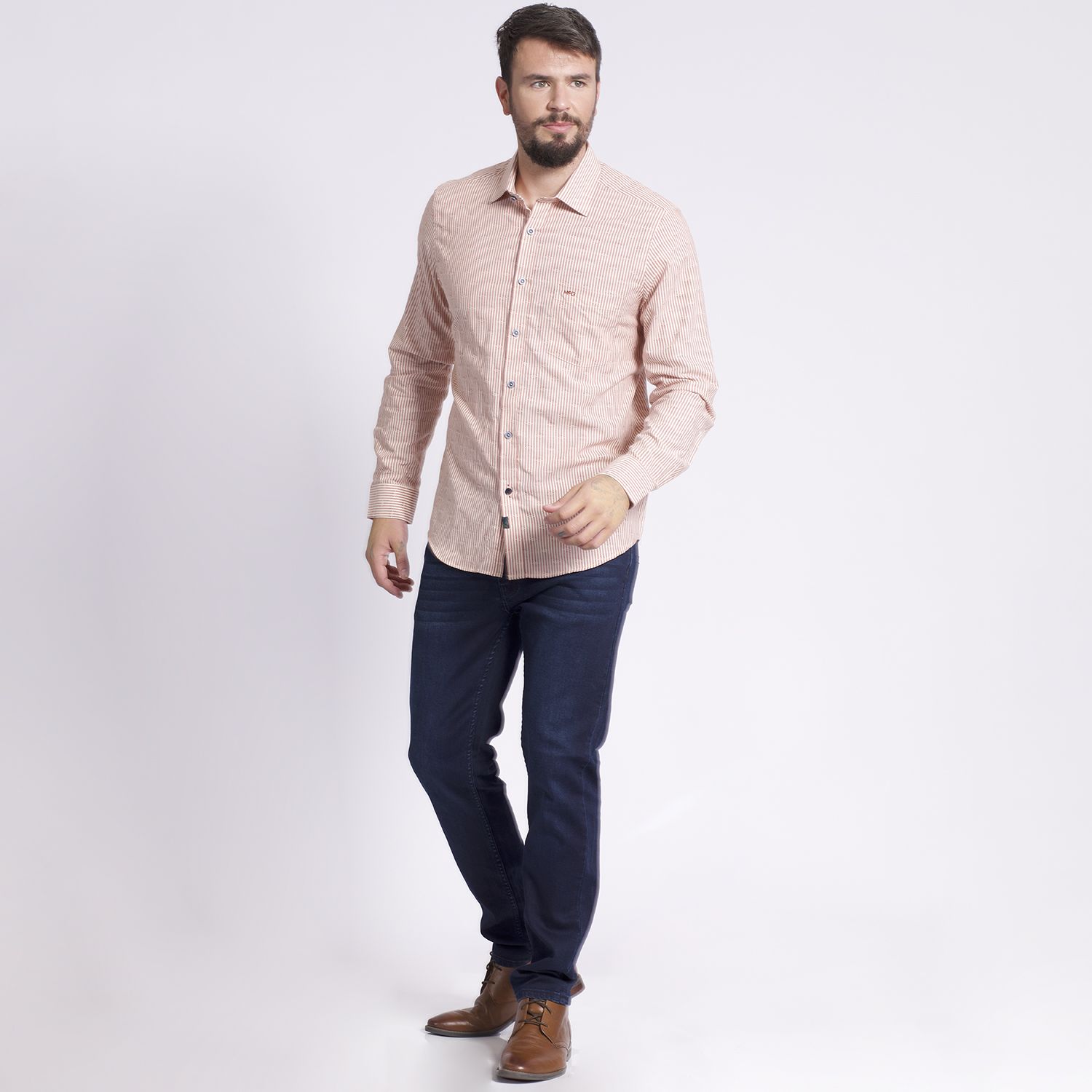 Camisa Manga Larga Listada Comfort Fit Jacquard