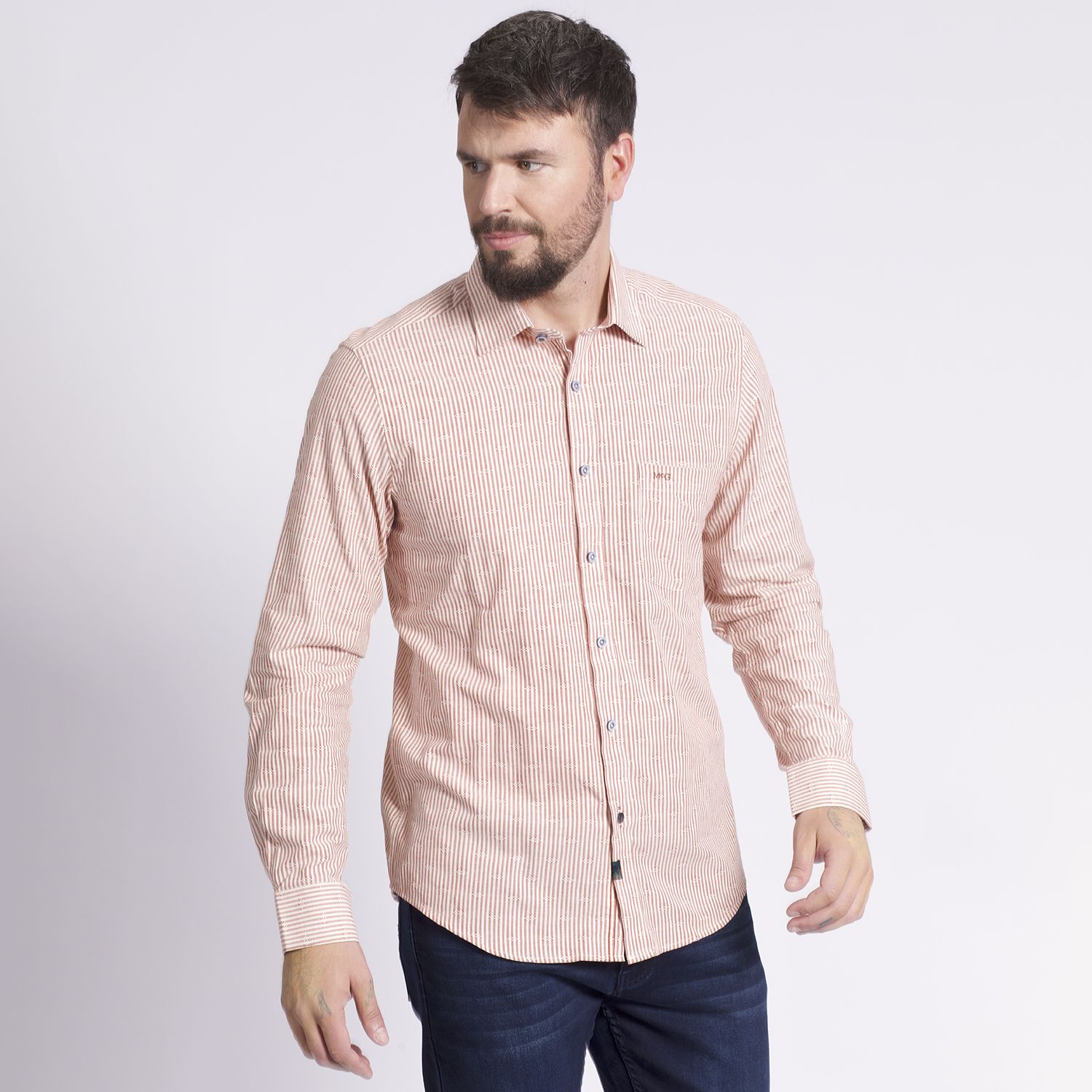 Camisa Manga Larga Listada Comfort Fit Jacquard