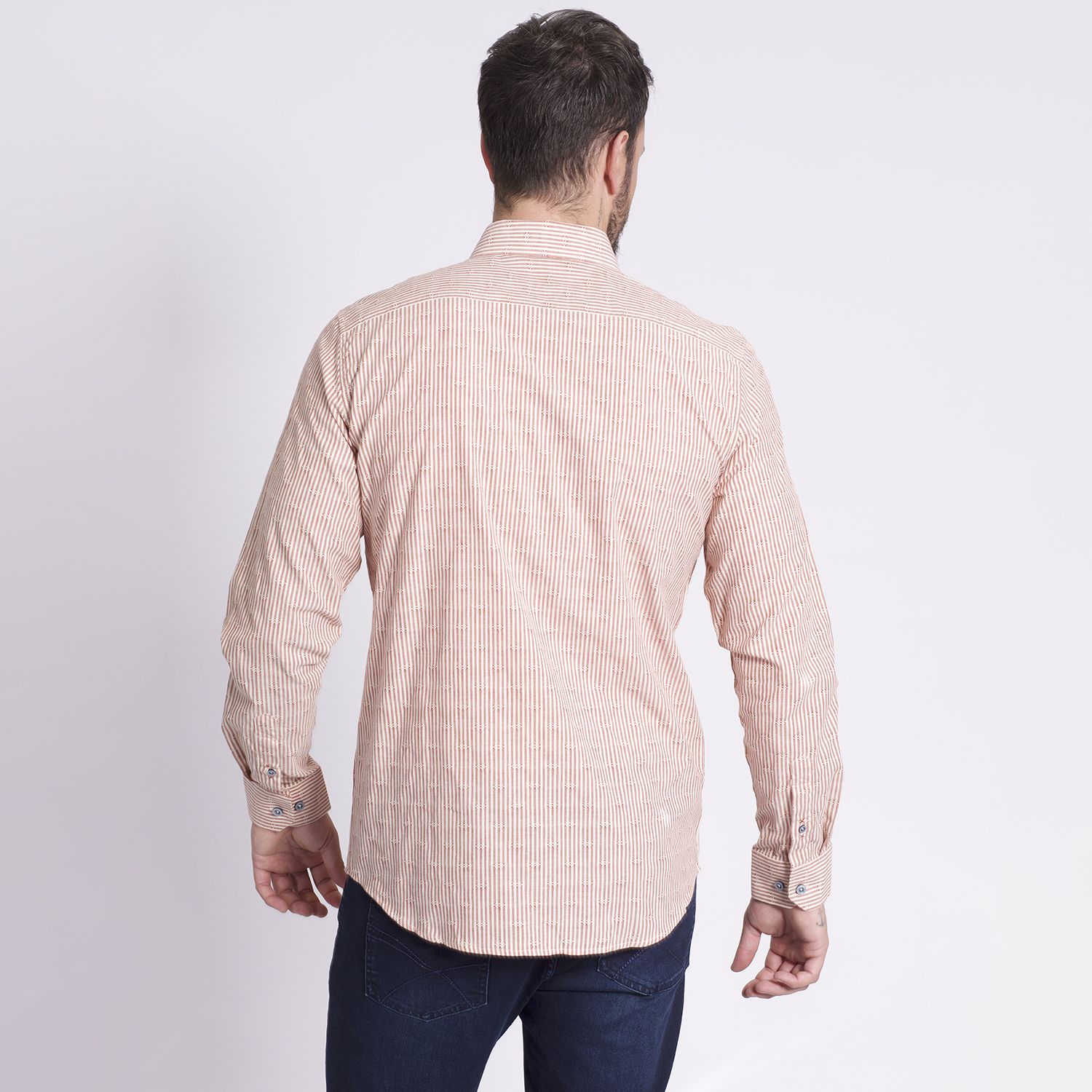 Camisa Manga Larga Listada Comfort Fit Jacquard