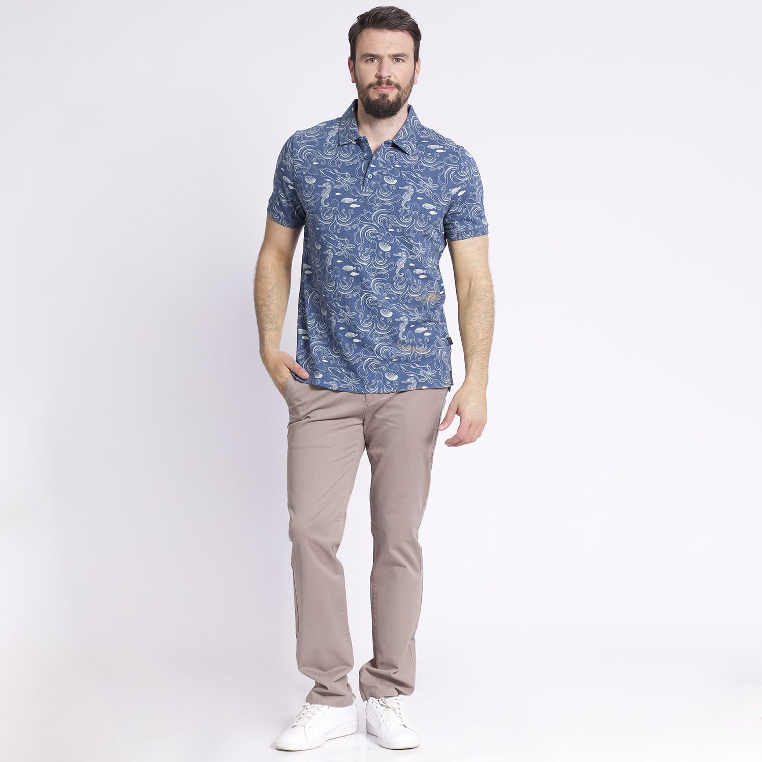 Polera Manga Corta Piqué Jacquard Regular Fit Estampada