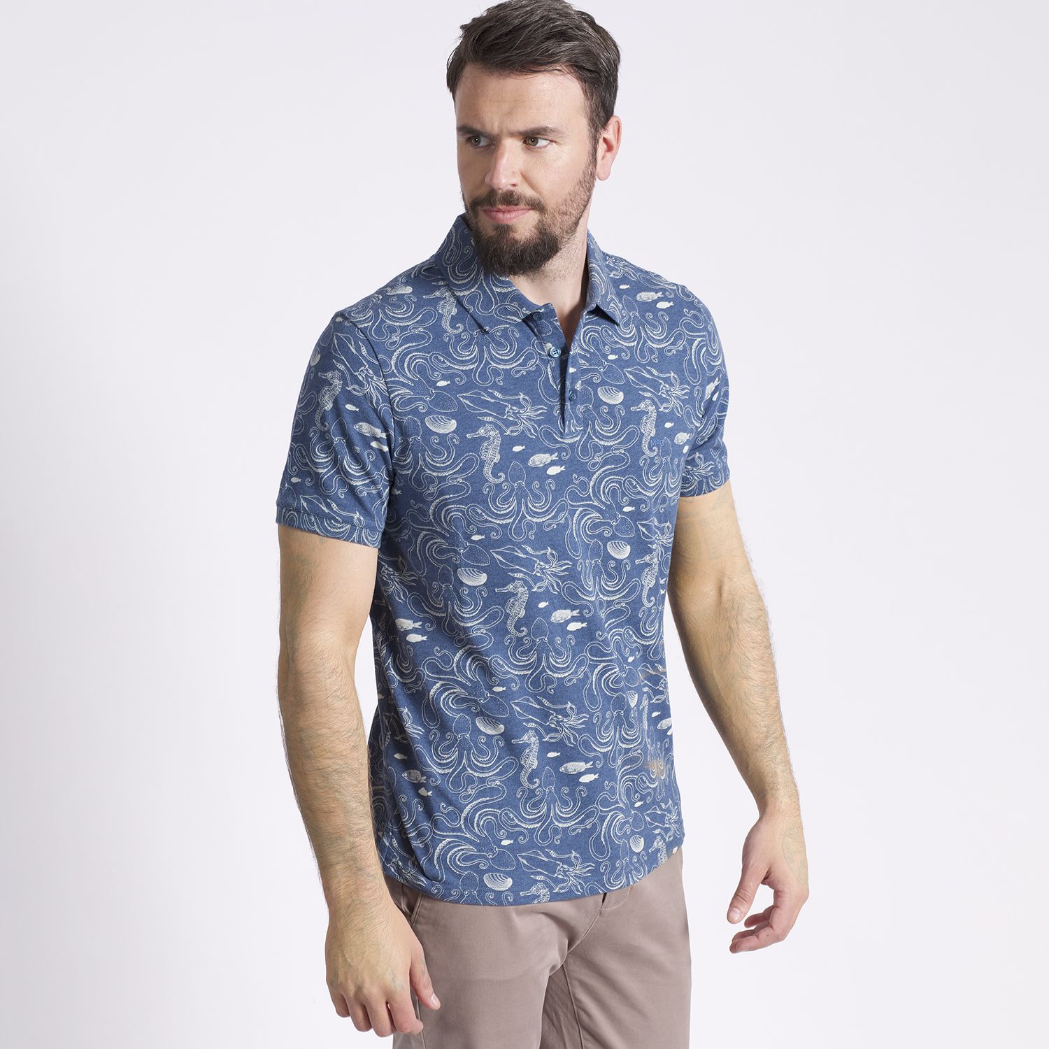 Polera Manga Corta Piqué Jacquard Regular Fit Estampada