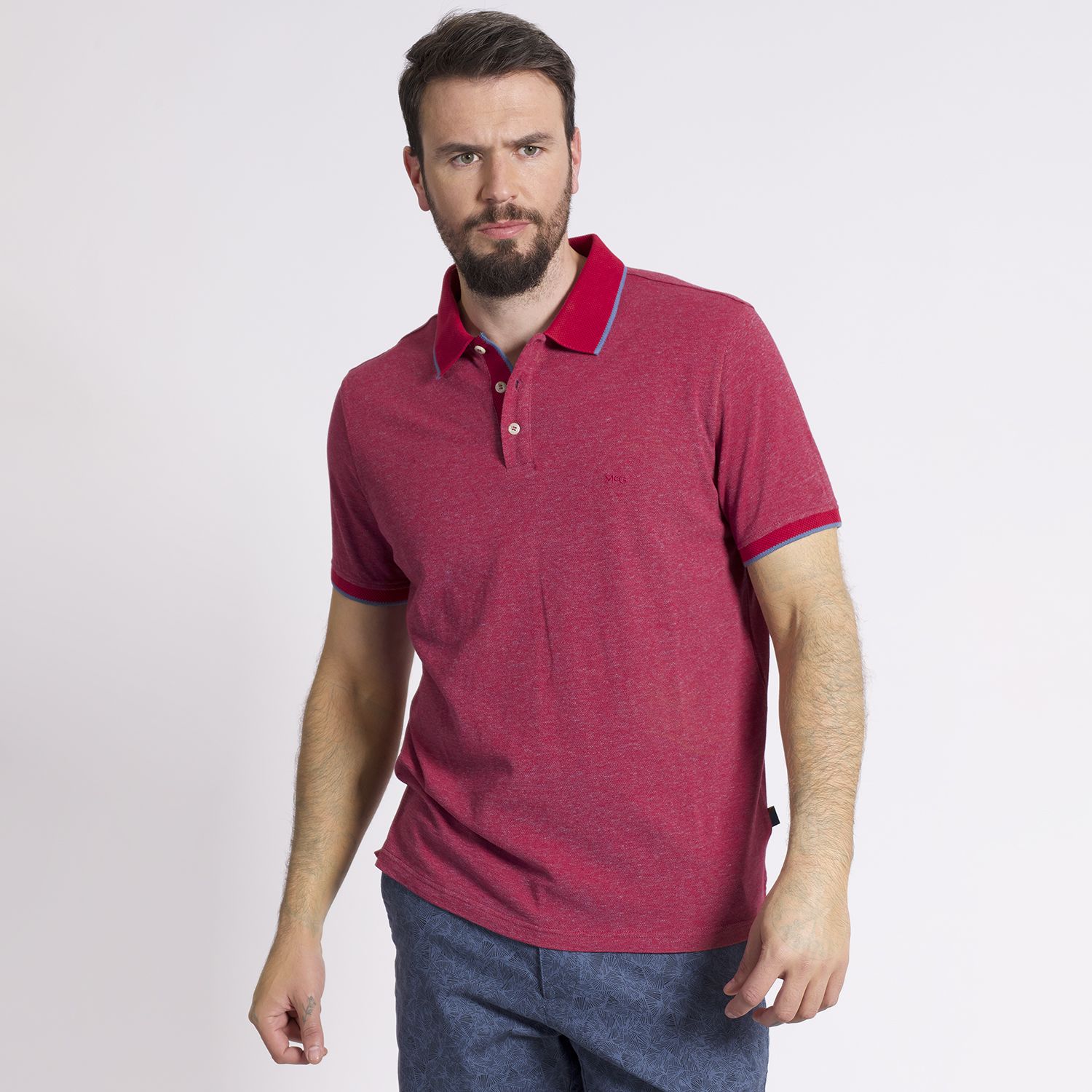 Polera Manga Corta Cuello Tejido Regular Fit Jacquard