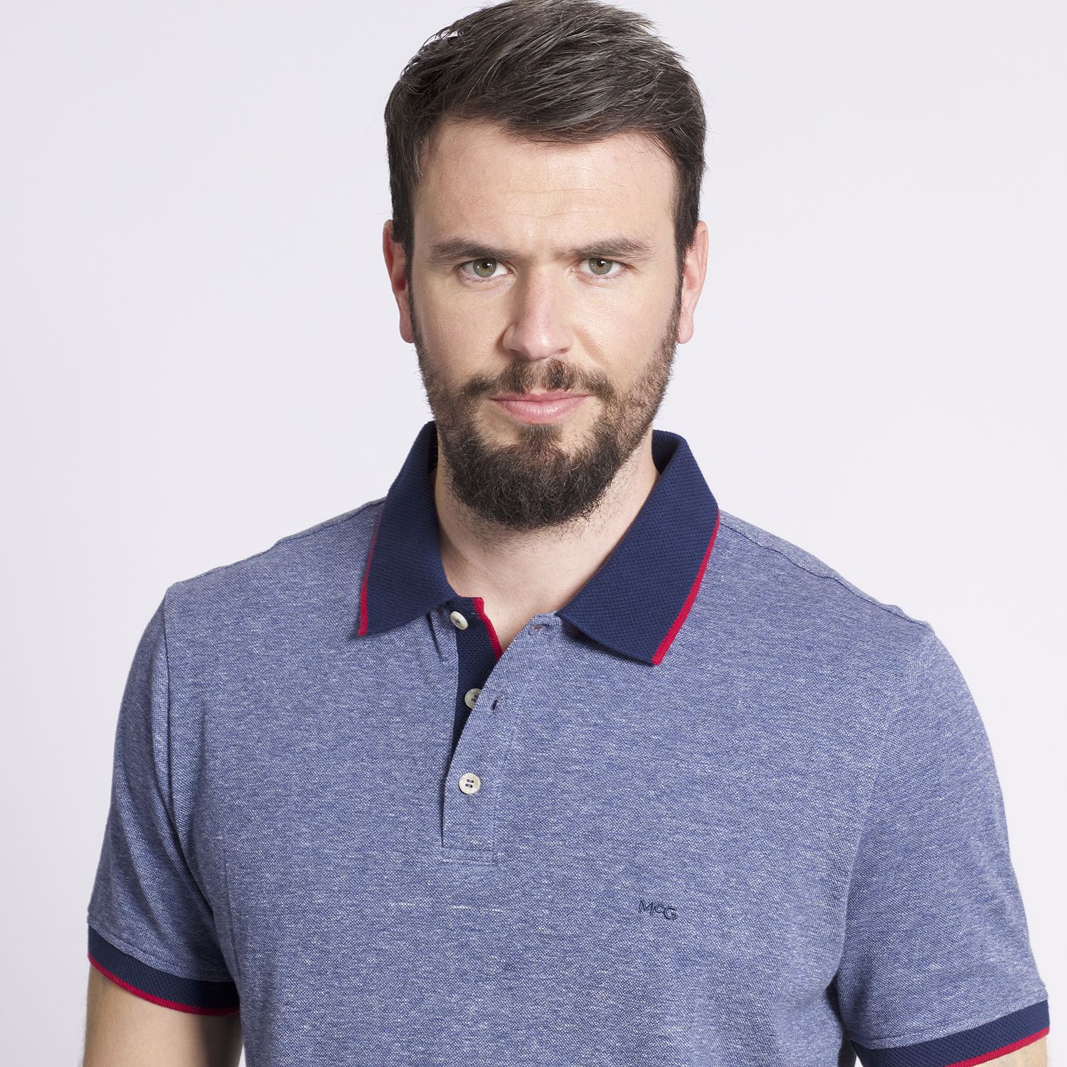 Polera Manga Corta Cuello Tejido Regular Fit Jacquard
