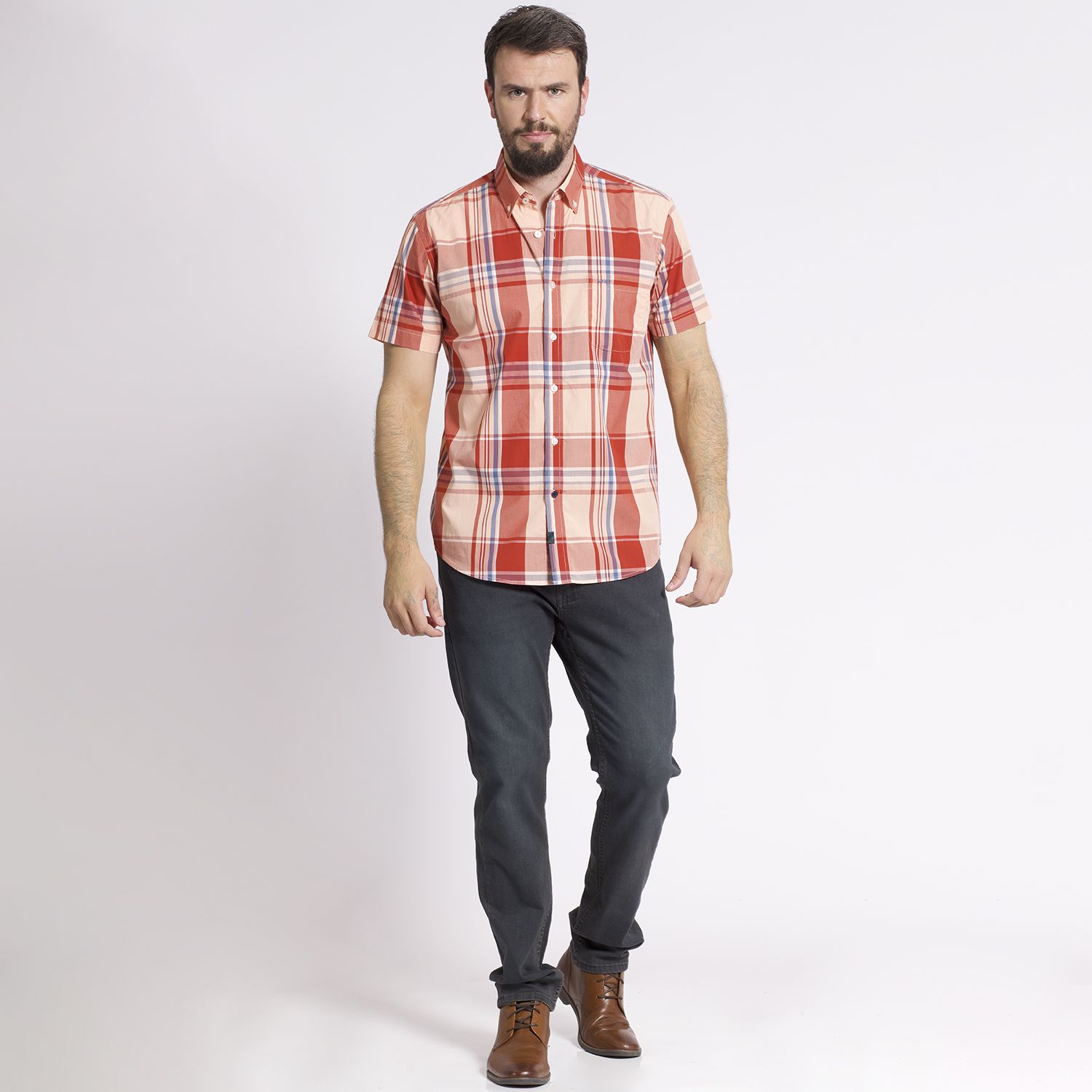 Camisa Manga Corta Escocesa Regular Fit Algodón