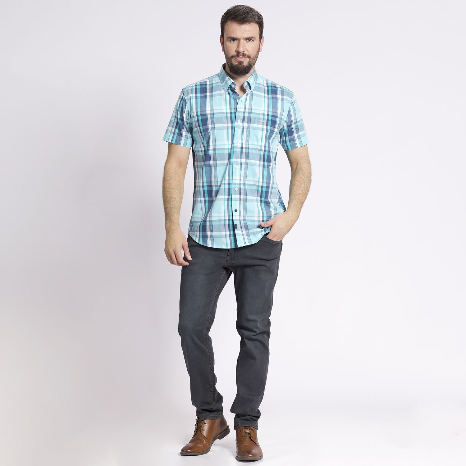 Camisa Manga Corta Escocesa Regular Fit Algodón