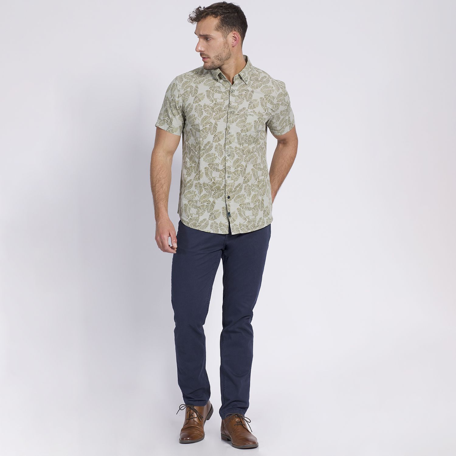 Camisa Manga Corta Estampada Regular Fit Lino