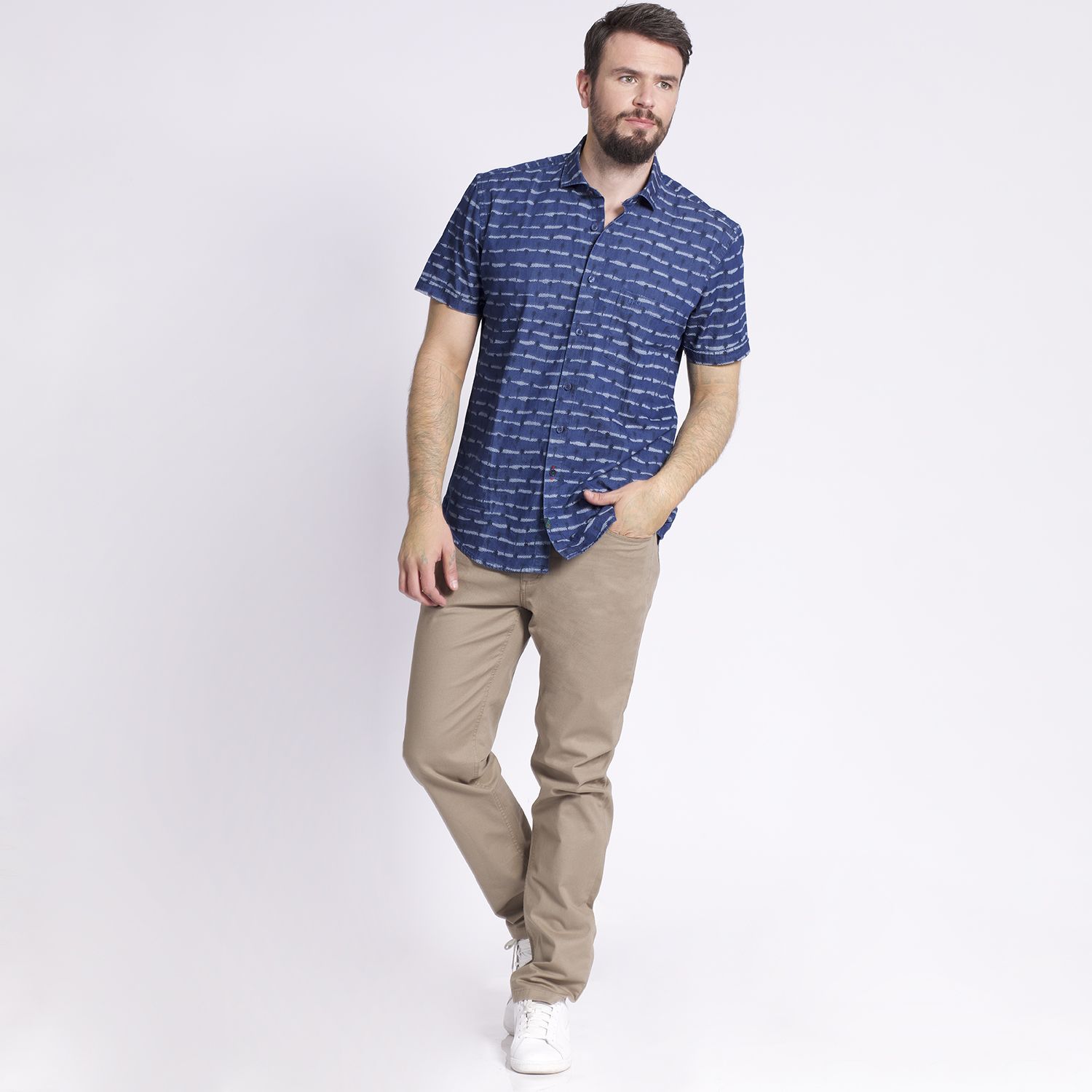 Camisa Manga Corta Estampada Regular Fit Indigo