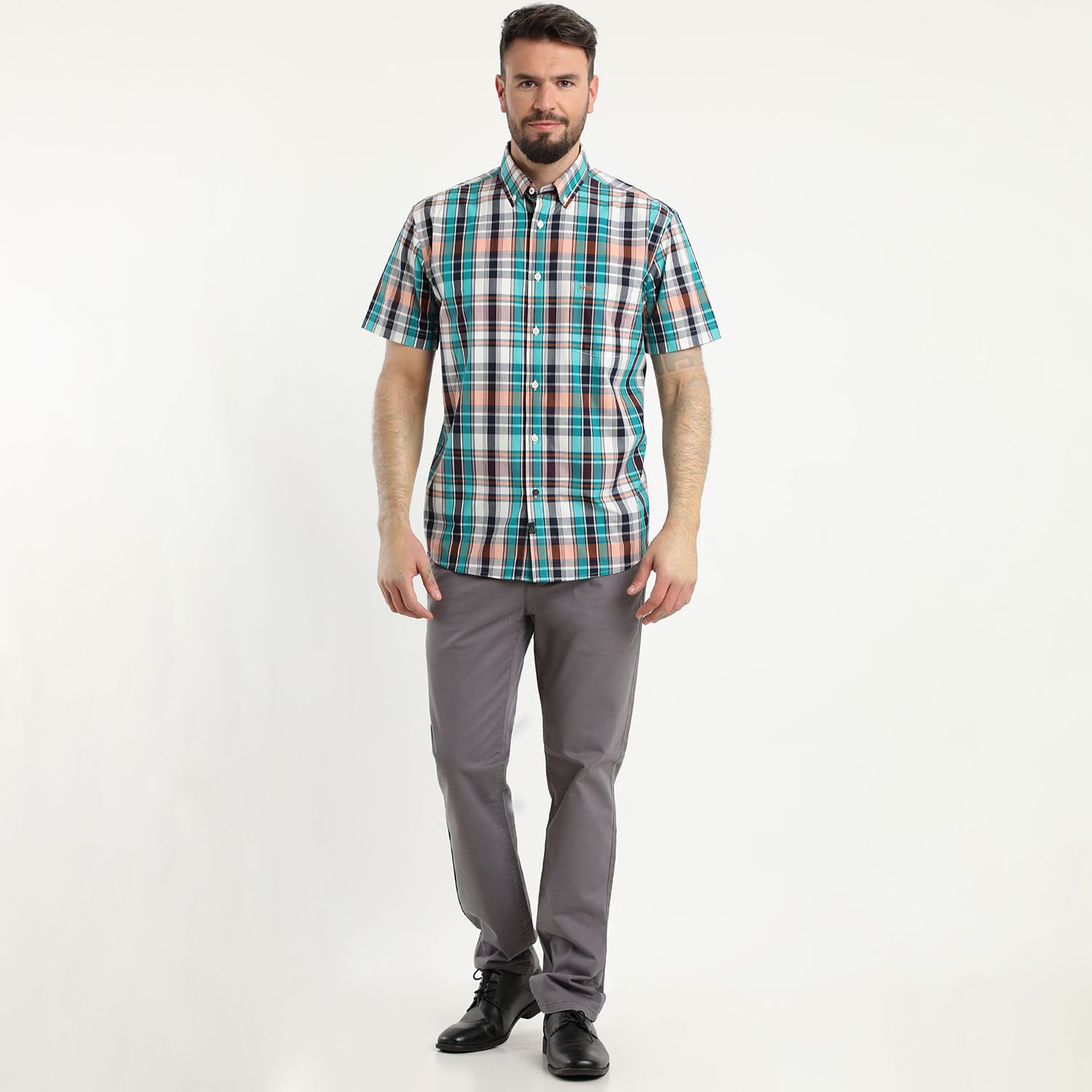 Camisa Manga Corta Escocesa Regular Fit Algodón
