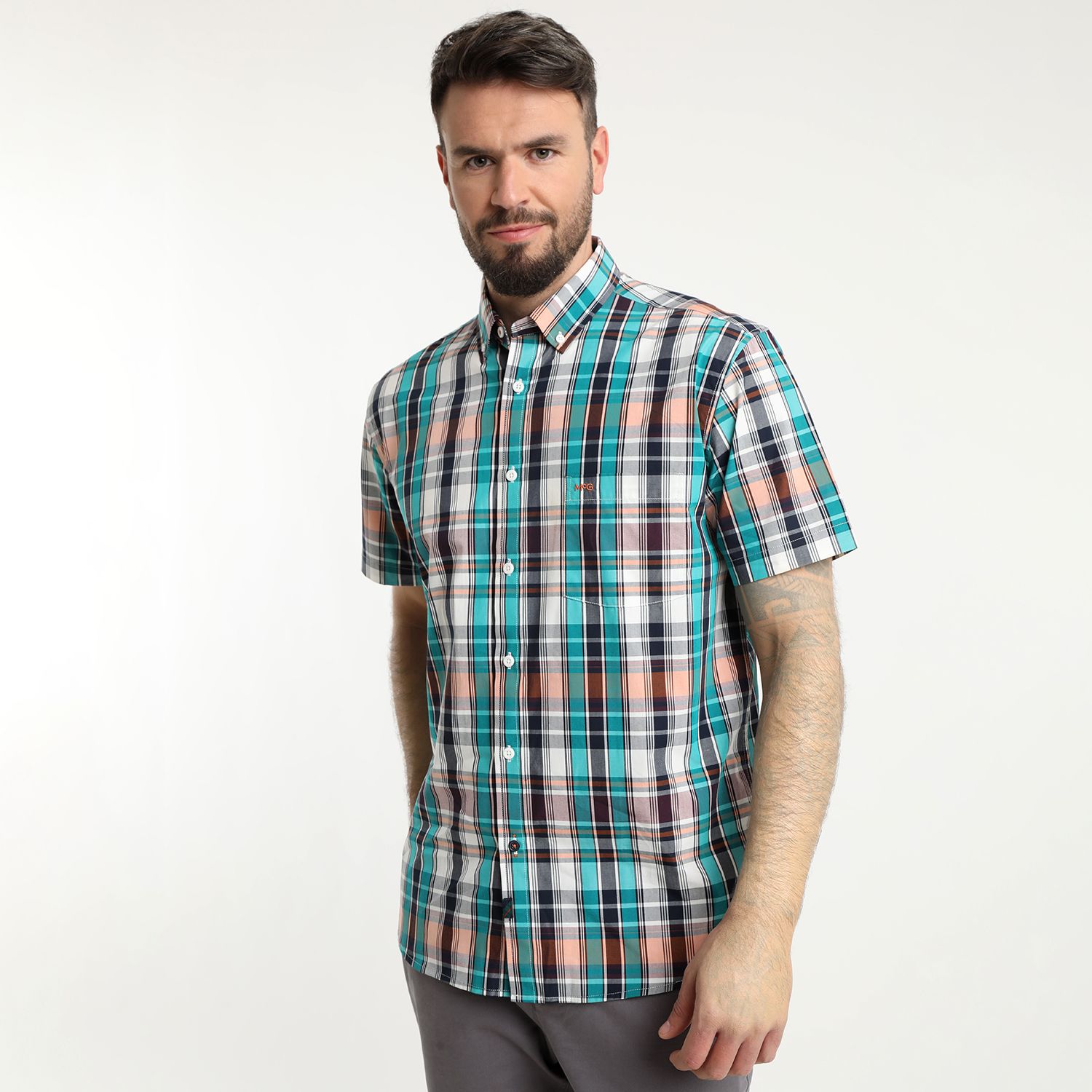 Camisa Manga Corta Escocesa Regular Fit Algodón