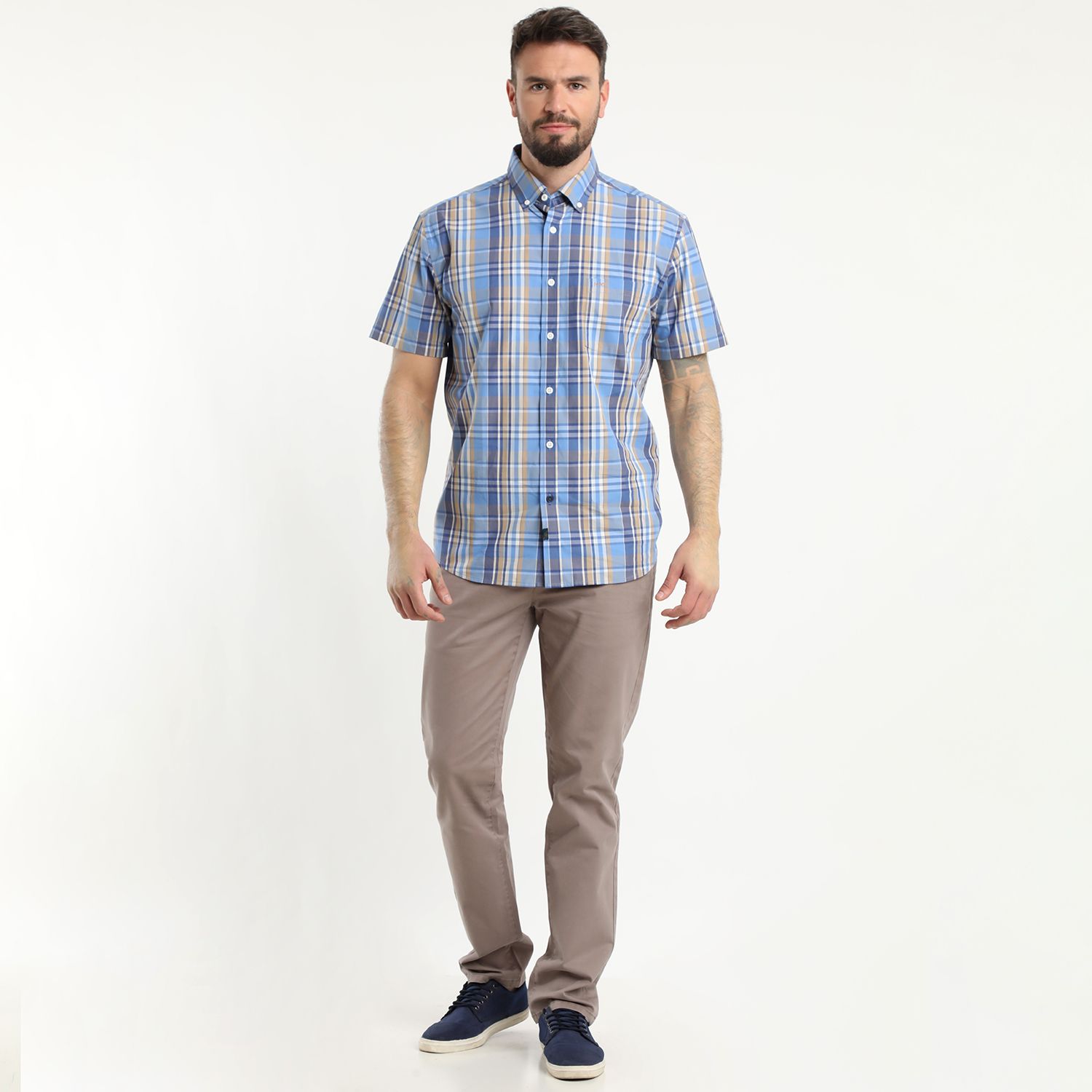 Camisa Manga Corta Escocesa Regular Fit Algodón