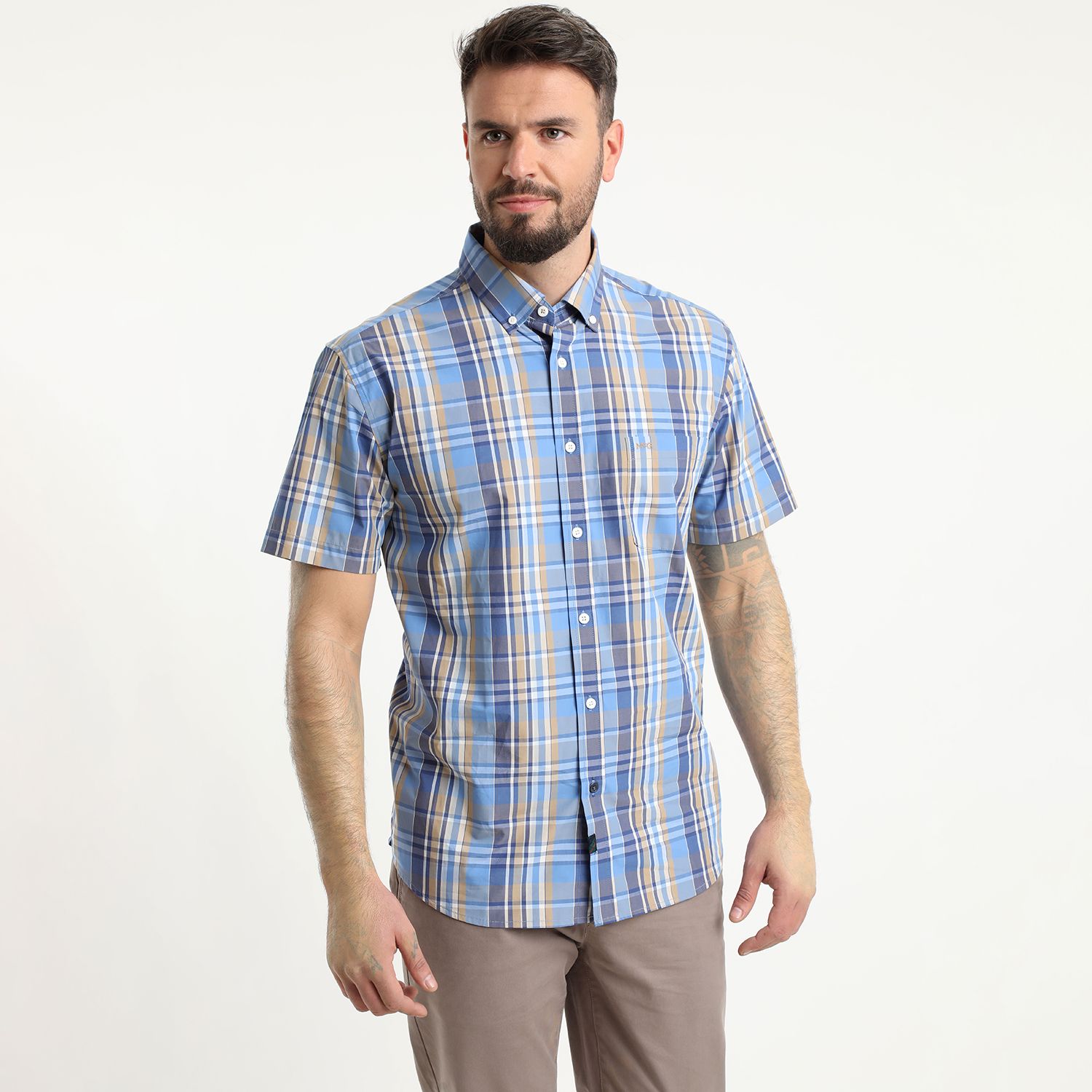 Camisa Manga Corta Escocesa Regular Fit Algodón